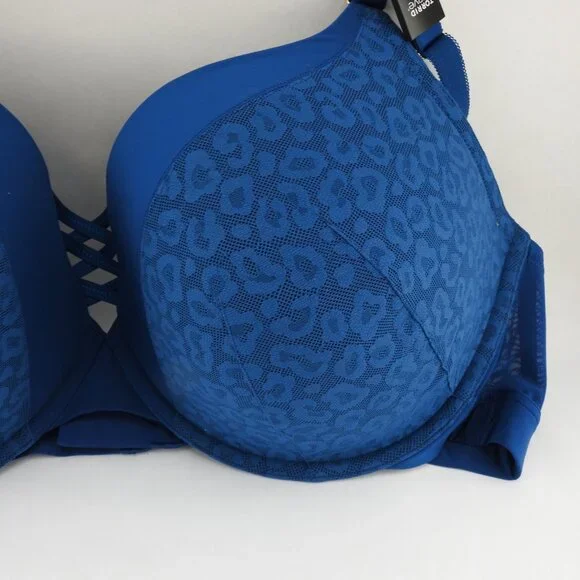 New Torrid Curve Plunge Push Up Bra Sz 44DDD Blue Animal Print Underwire Padded - Picture 4 of 8